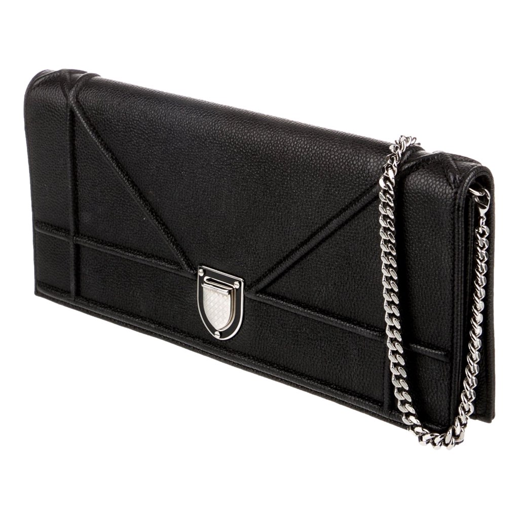 Dior Dior Black Calfskin Leather Diorama Wallet on Chain