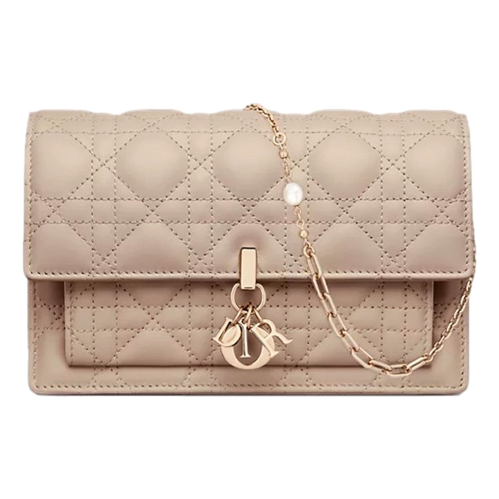 Dior My Dior Daily Pouch with Chain Powder Beige Cannage Lambskin