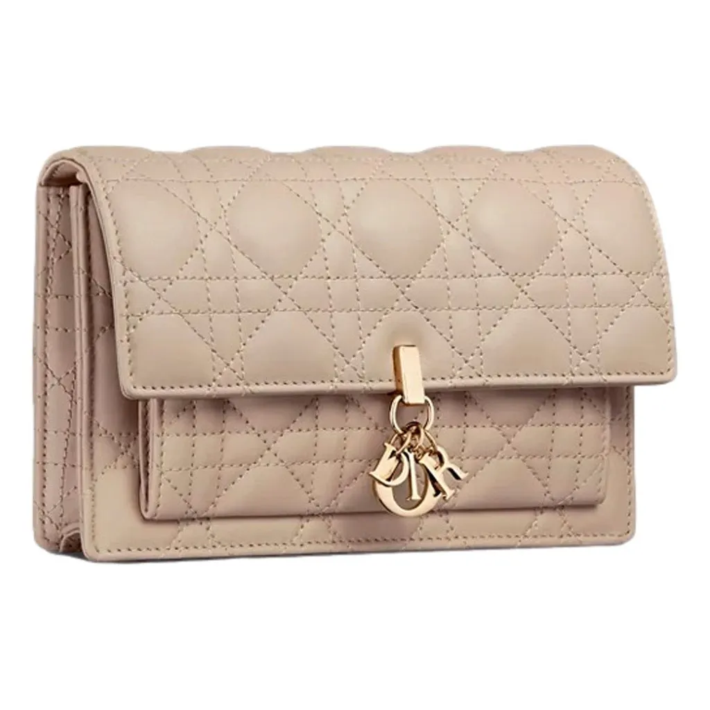 Dior My Dior Daily Pouch with Chain Powder Beige Cannage Lambskin Beige Leather Very good - Back View