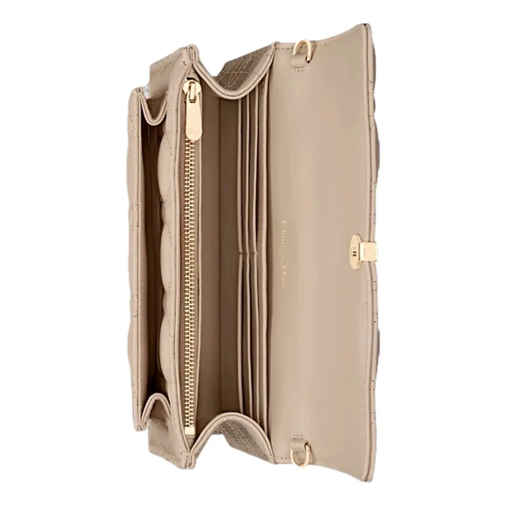 Dior My Dior Daily Pouch with Chain Powder Beige Cannage Lambskin Beige Leather Very good - Inside View