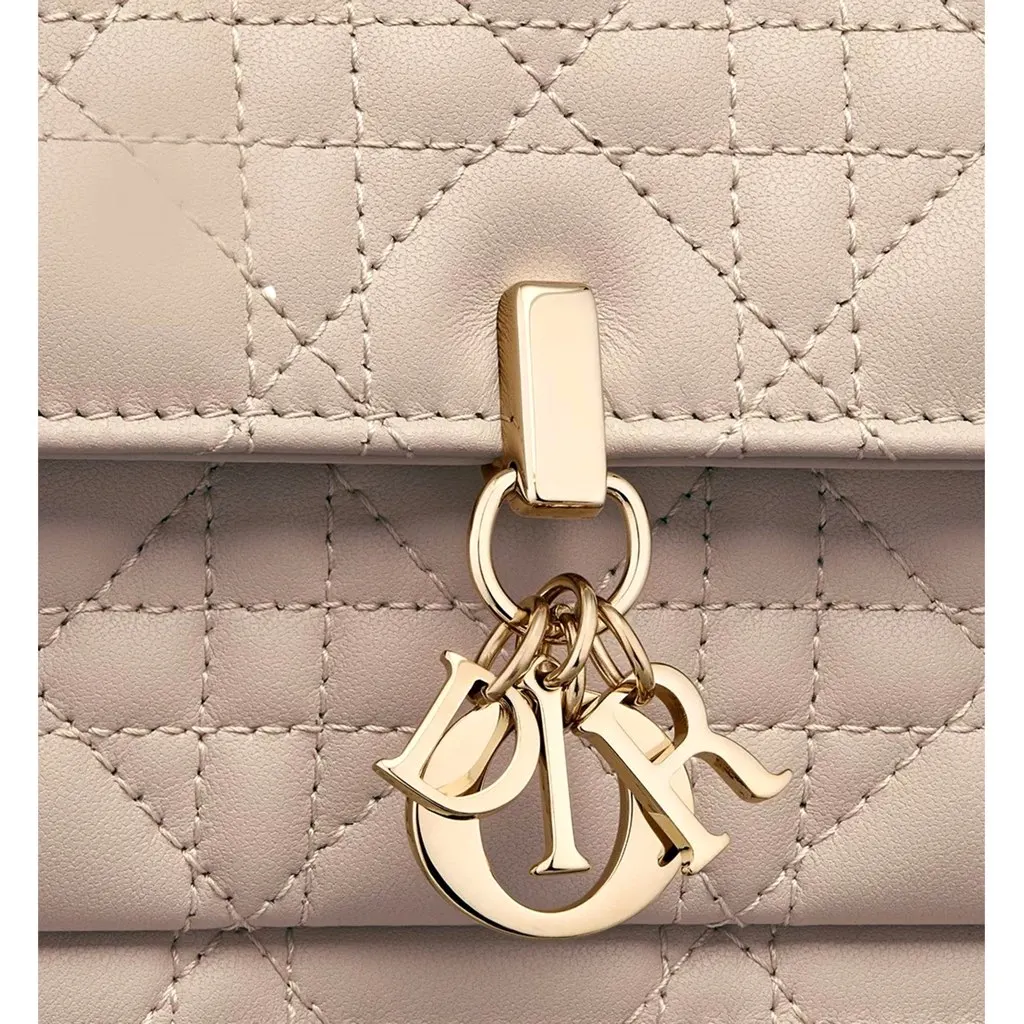 Dior My Dior Daily Pouch with Chain Powder Beige Cannage Lambskin Beige Leather Very good - Model View