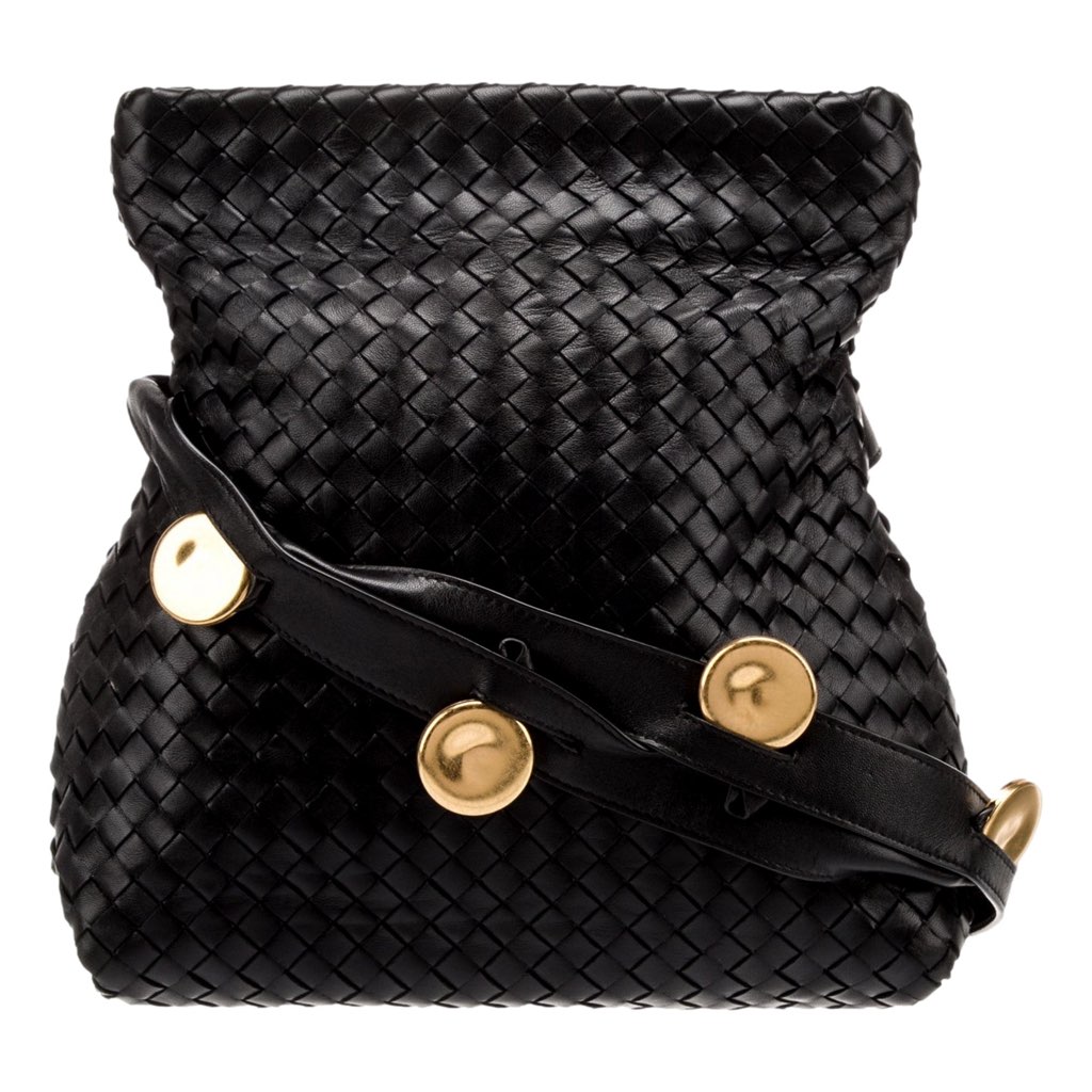 Bottega Veneta Bottega Veneta Intrecciato Olimpia Black Leather Fold Over Shoulder Bag