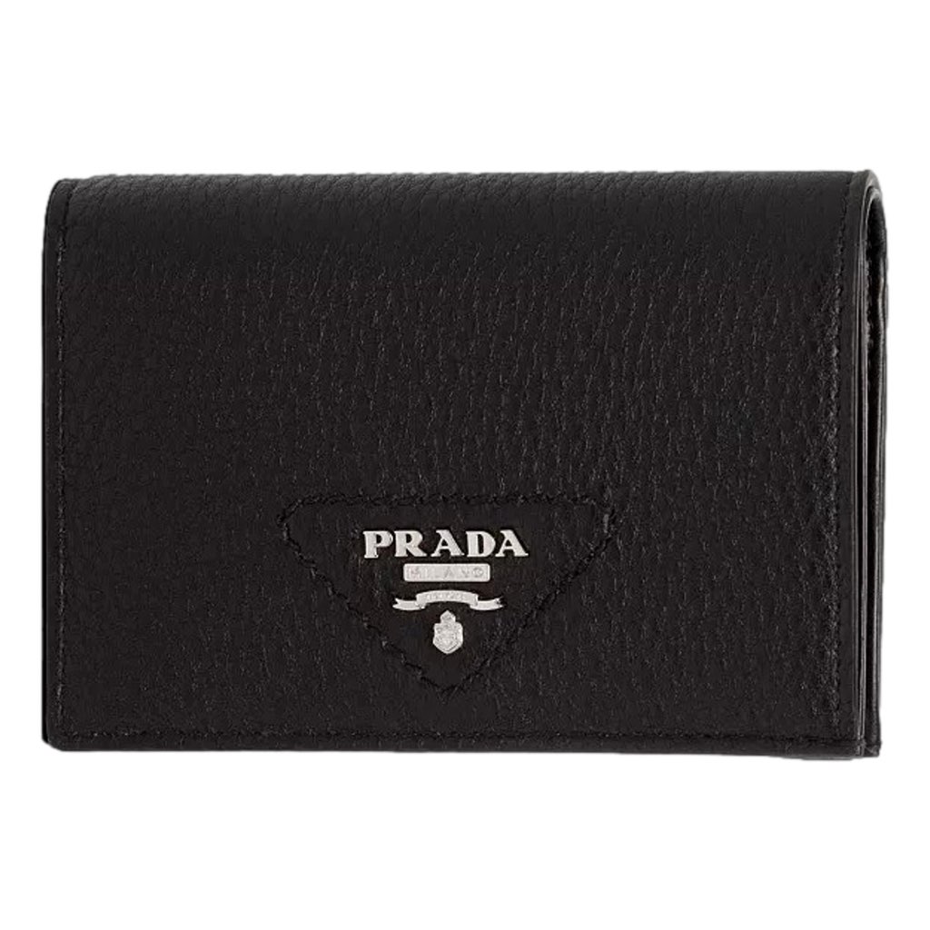 Prada Prada Nero Black Vitello Daino Silver Triangle Logo Wallet Zipper Coin Pouch