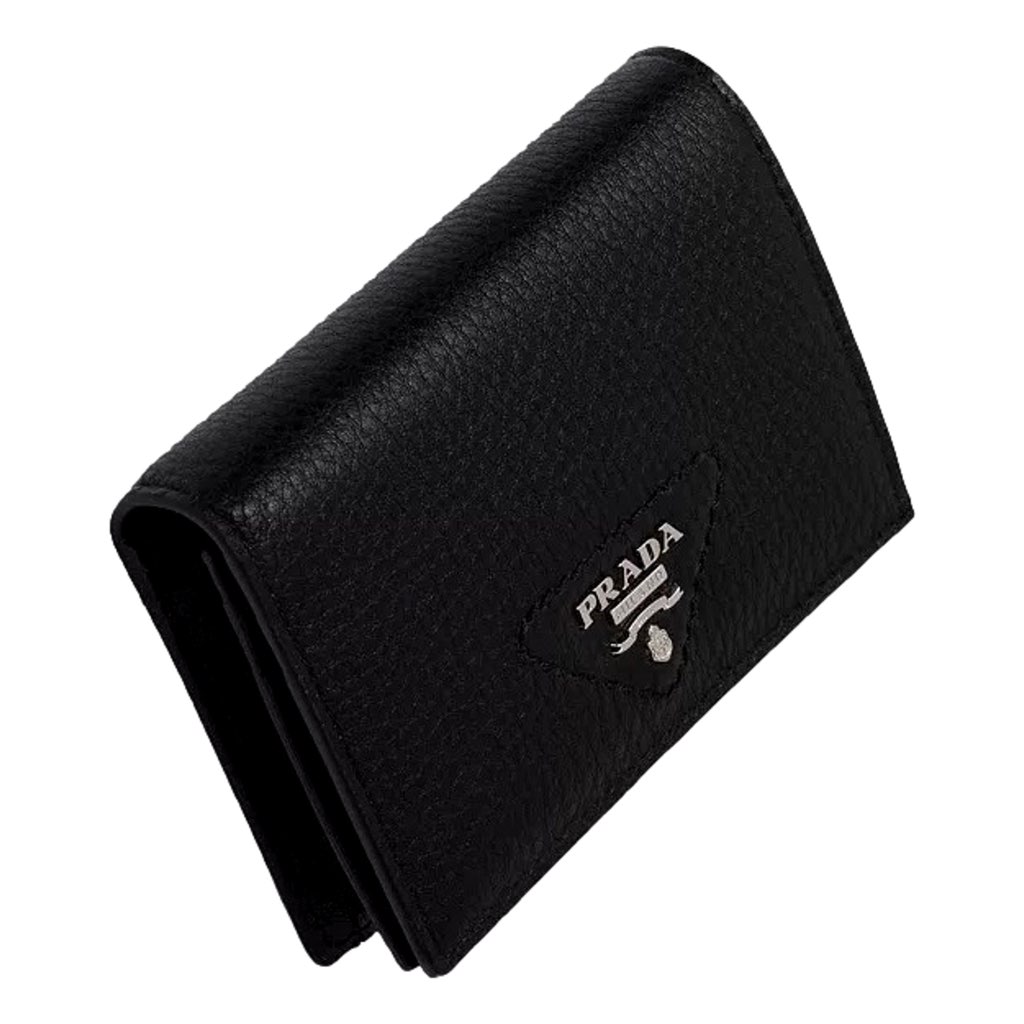 Prada Prada Nero Black Vitello Daino Silver Triangle Logo Wallet Zipper Coin Pouch - Image 6