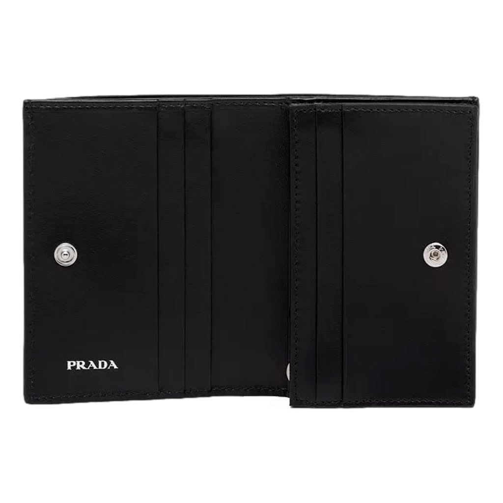 Prada Prada Nero Black Vitello Daino Silver Triangle Logo Wallet Zipper Coin Pouch - 4