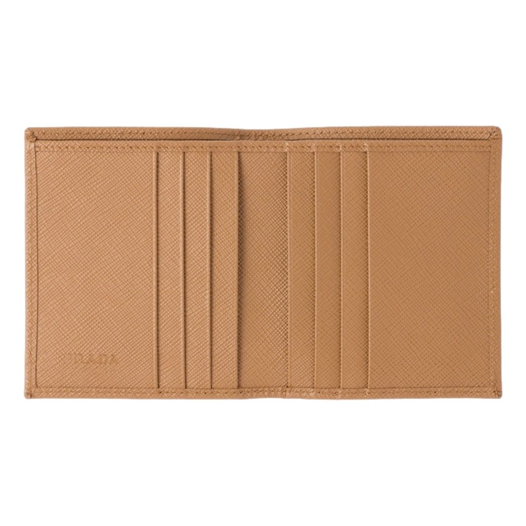 Prada Prada Caramel Saffiano Leather Silver Triangle Logo Bifold Card Holder Wallet - 4