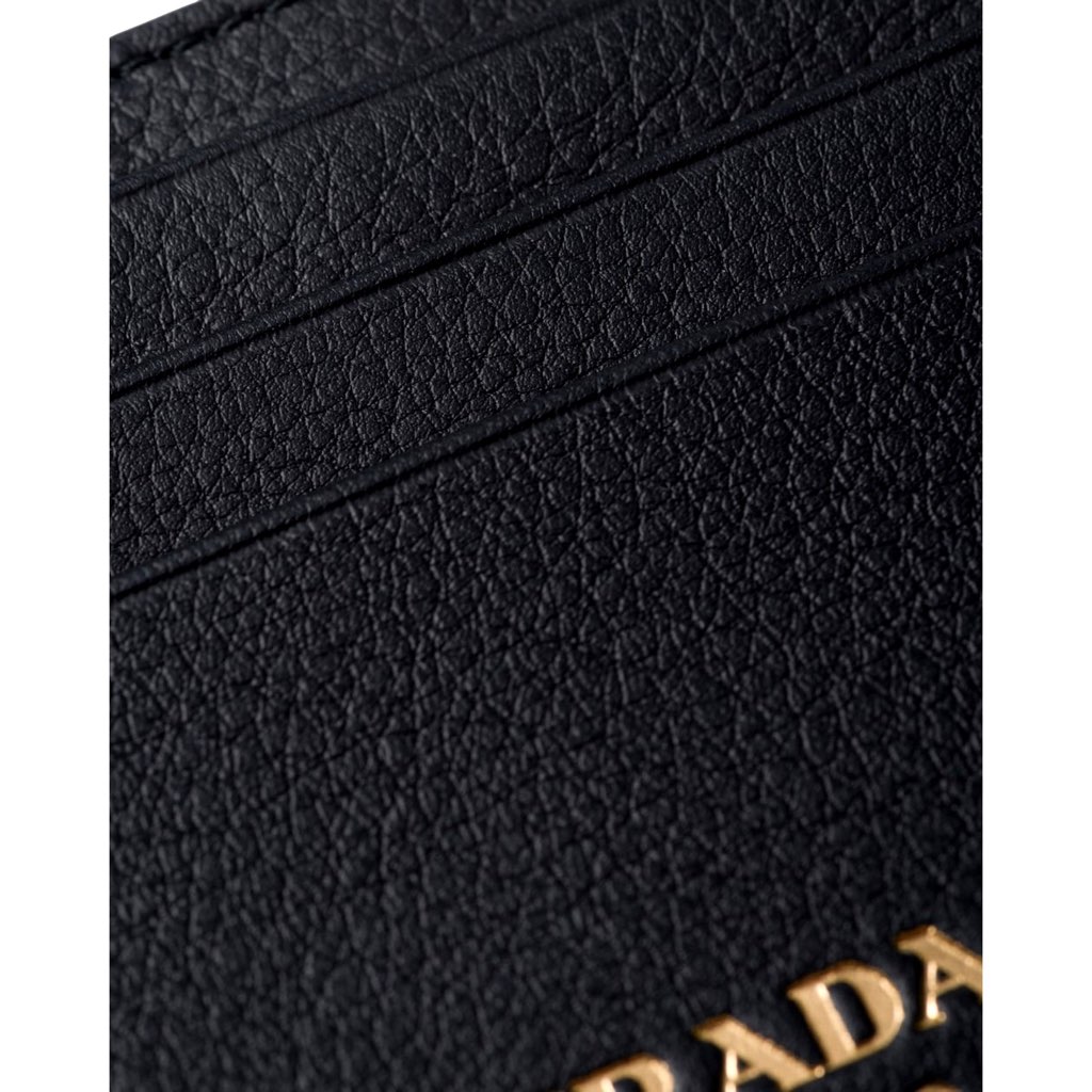 Prada Prada Black Soft Grain Leather Gold Embossed Logo Card Holder Wallet - Back view