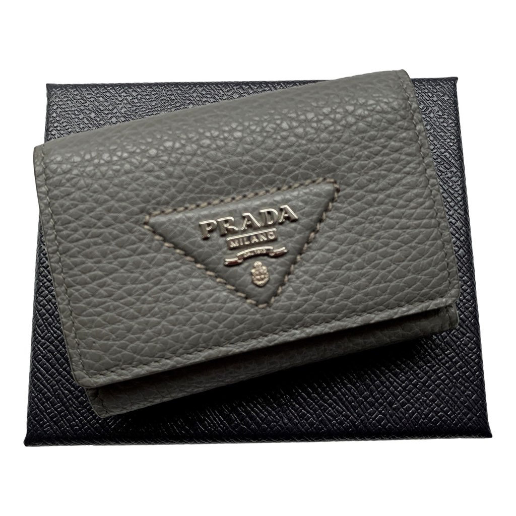 Prada Prada Marmo Marble Grey Vitello Daino Leather Silver Logo Trifold Wallet