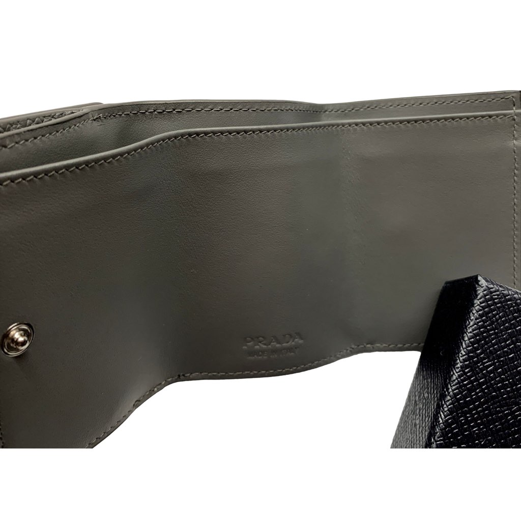 Prada Prada Marmo Marble Grey Vitello Daino Leather Silver Logo Trifold Wallet - Back view