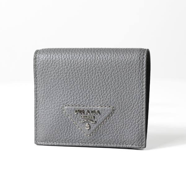 Prada Prada Marmo Marble Grey Vitello Daino Leather Silver Triangle Logo Bifold Wallet