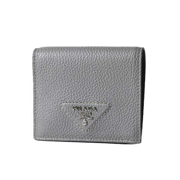 Prada Prada Marmo Marble Grey Vitello Daino Leather Silver Triangle Logo Bifold Wallet - Back view
