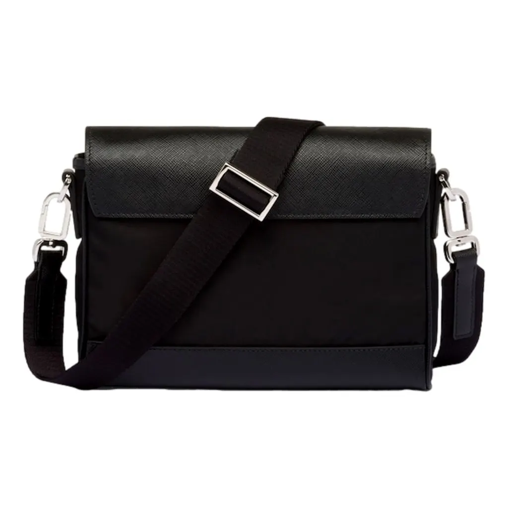 Prada Nero Black Re-Nylon Saffiano Silver Triangle Logo Messenger Crossbody Bag Black Never worn, with tag - Back View