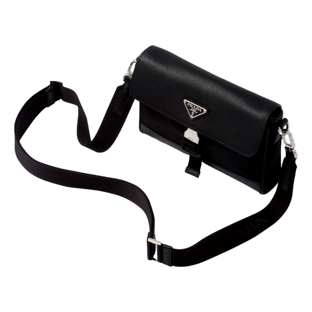 Prada Prada Nero Black Re-Nylon Saffiano Silver Triangle Logo Messenger Crossbody Bag - Image 6