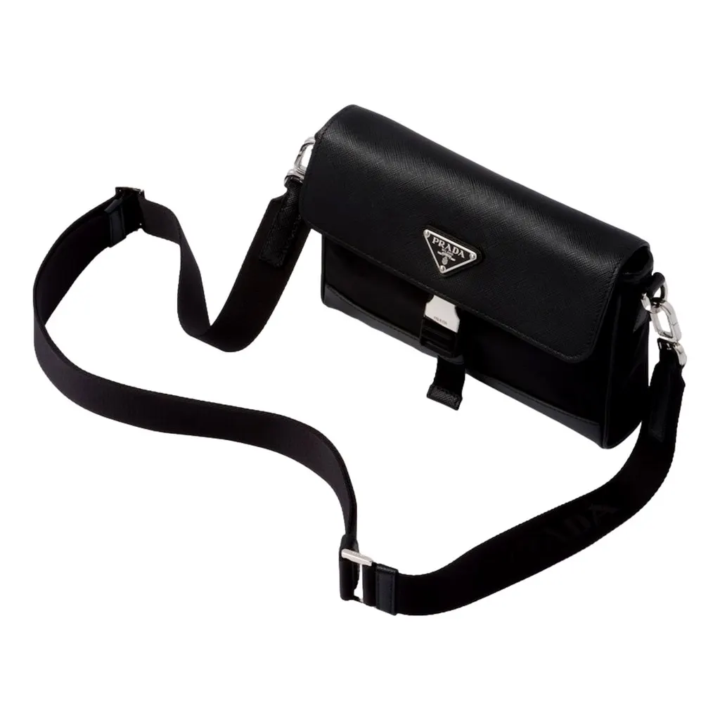 Prada Nero Black Re-Nylon Saffiano Silver Triangle Logo Messenger Crossbody Bag Black Never worn, with tag - Inside View