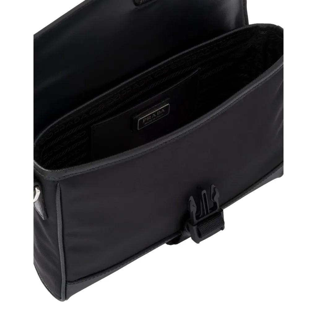 Prada Nero Black Re-Nylon Saffiano Silver Triangle Logo Messenger Crossbody Bag Black Never worn, with tag - Model View