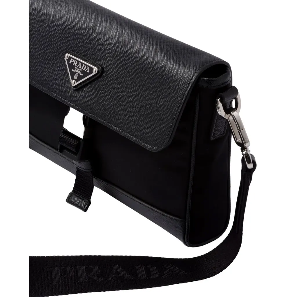 Prada Nero Black Re-Nylon Saffiano Silver Triangle Logo Messenger Crossbody Bag Black Never worn, with tag - Box View