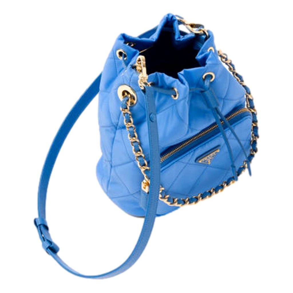Prada Prada Tessuto Nylon Pervinca Blue Duet Drawstring Quilted Bucket Bag - Image 10