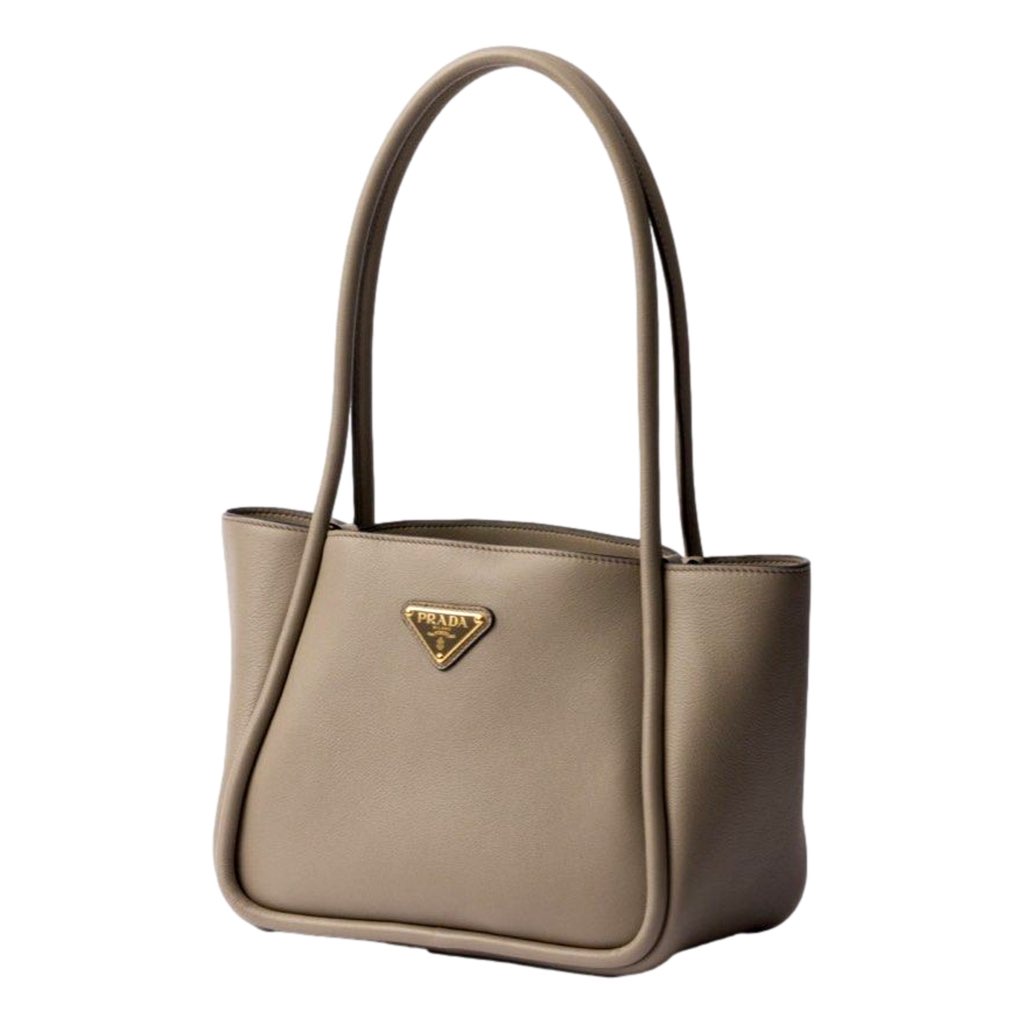 Prada Prada Soft Grain Leather Argilla Grey Small Shopping Shoulder Tote