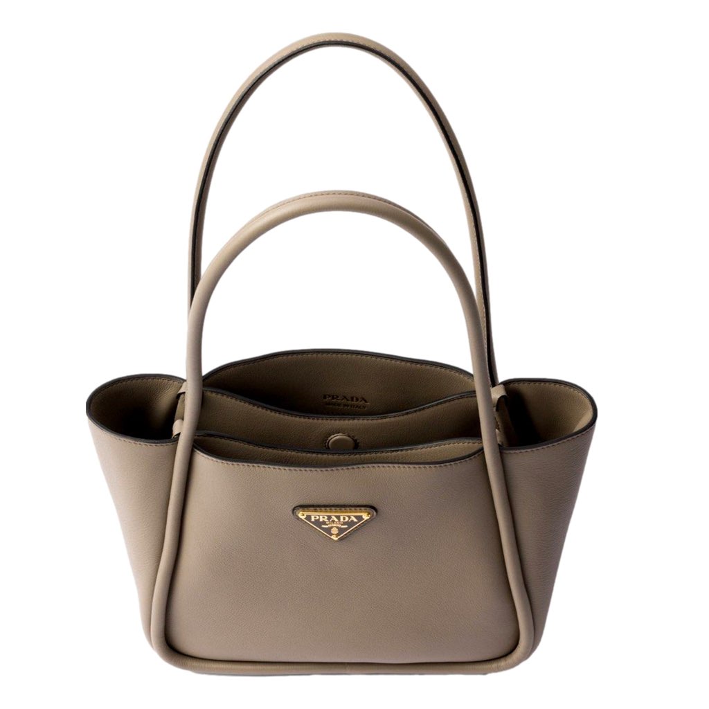 Prada Prada Soft Grain Leather Argilla Grey Small Shopping Shoulder Tote - Back view