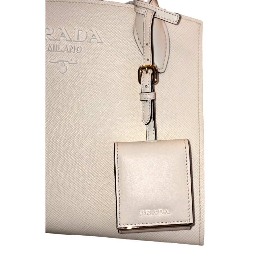 Prada Prada Saffiano Leather Monochrome Bianco White Top Handle Handbag - Detail 1