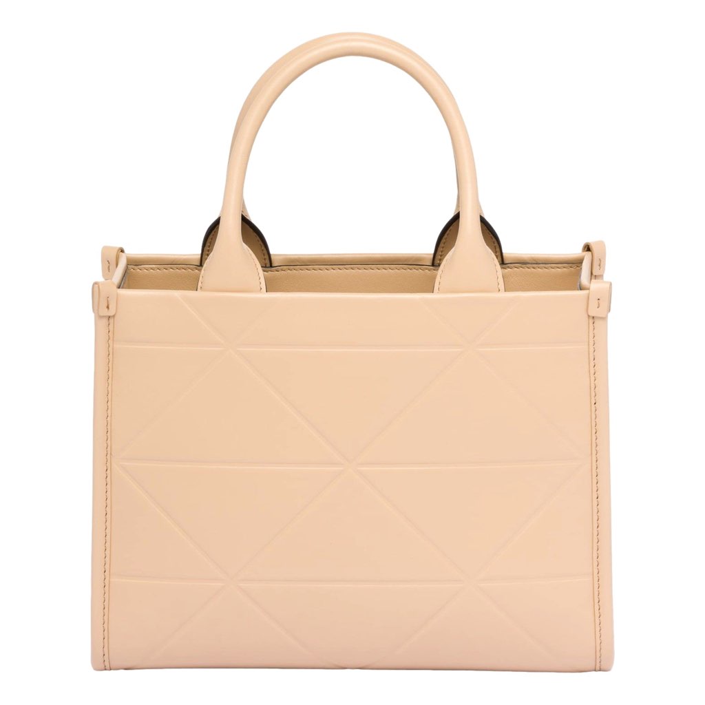 Prada Prada Symbole Soft Calfskin Leather Sand Beige Triangle Quilted Tote Bag - Back view