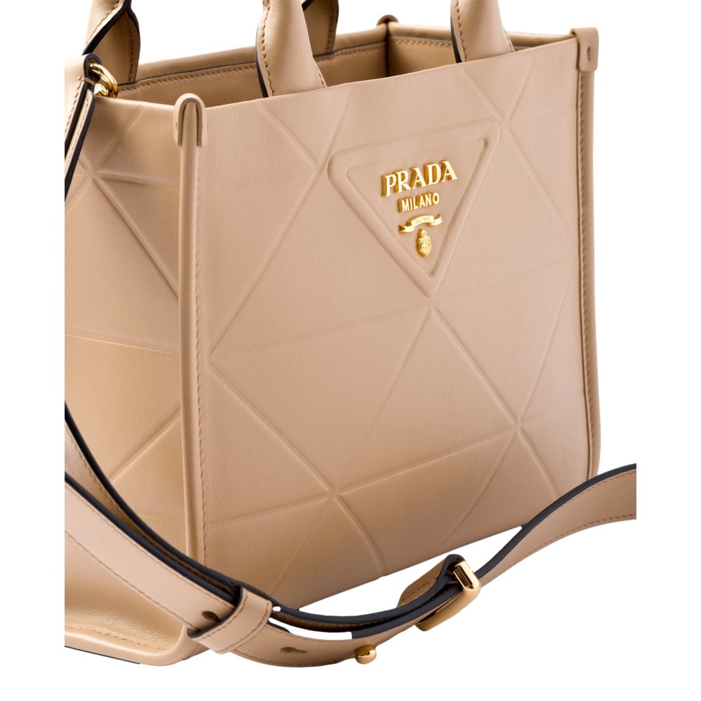 Prada Prada Symbole Soft Calfskin Leather Sand Beige Triangle Quilted Tote Bag - 4