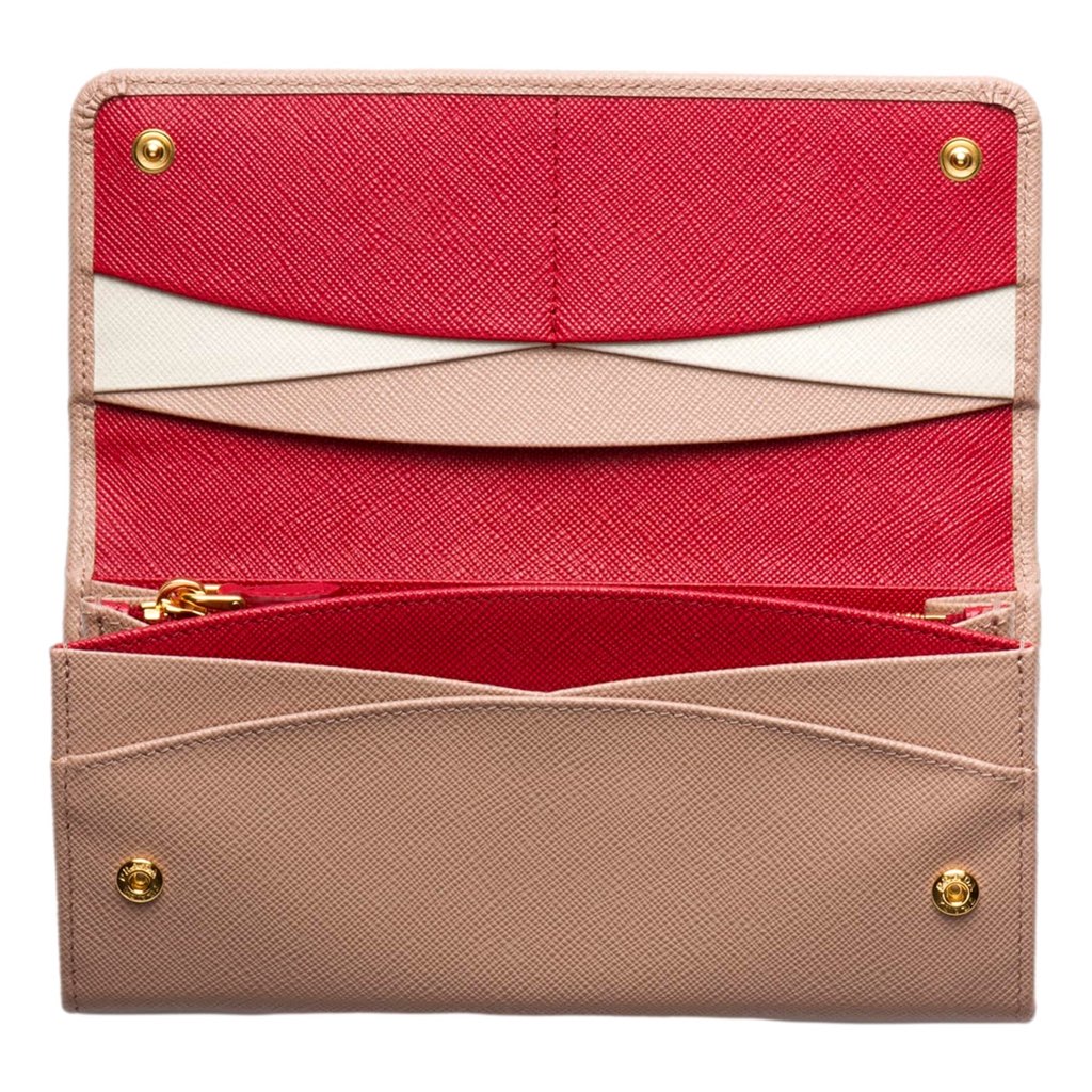 Prada Prada Saffiano Leather Sand Beige Rosso Red Multicolor Long Wallet with Zipper - Image 6