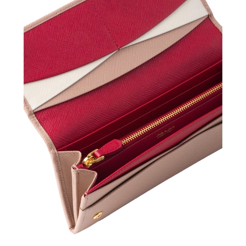 Prada Prada Saffiano Leather Sand Beige Rosso Red Multicolor Long Wallet with Zipper - 4