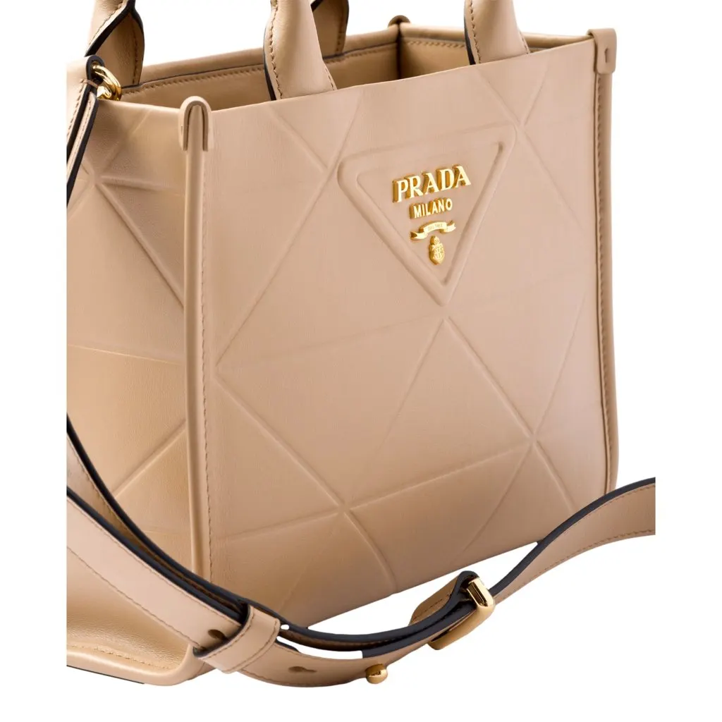 Prada Symbole Soft Calfskin Leather Sabbia Sand Triangle Quilted Mini Tote Bag Beige Leather Never worn, with tag - Inside View