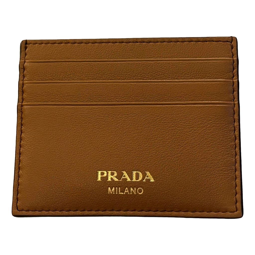 Prada Prada Caramel Soft Grain Leather Gold Embossed Logo Card Holder Wallet