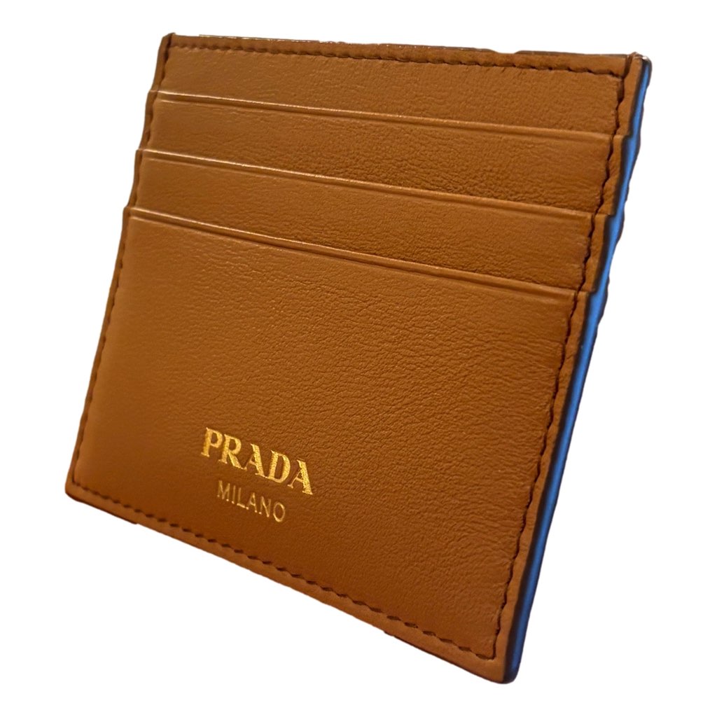 Prada Prada Caramel Soft Grain Leather Gold Embossed Logo Card Holder Wallet - Back view