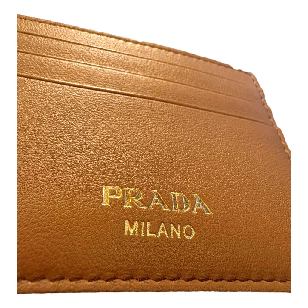 Prada Prada Caramel Soft Grain Leather Gold Embossed Logo Card Holder Wallet - 4