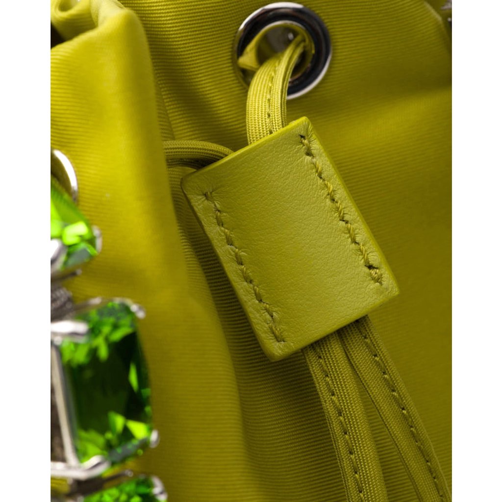Prada Prada Re-Nylon Felce Green Drawstring Bucket Bag Embellished Crystal Handle - Side view