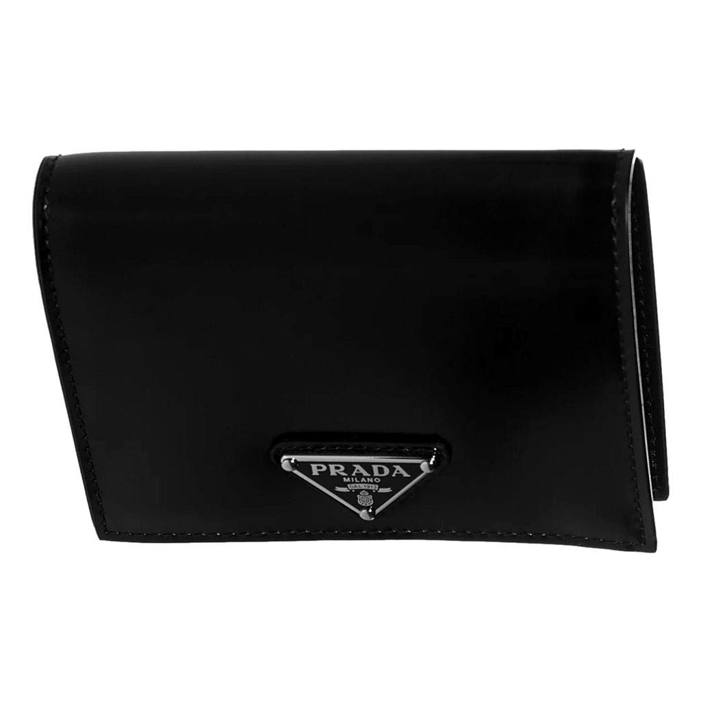 Prada Prada Bifold Black Polished Leather Triangle Logo Card Holder Wallet - Image 6