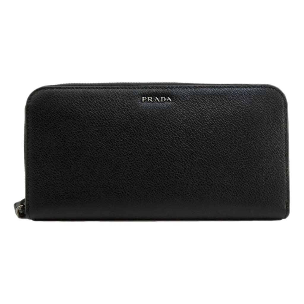 Prada Prada Vitello Grain Long Black and Grey Zip Around Continental Wallet