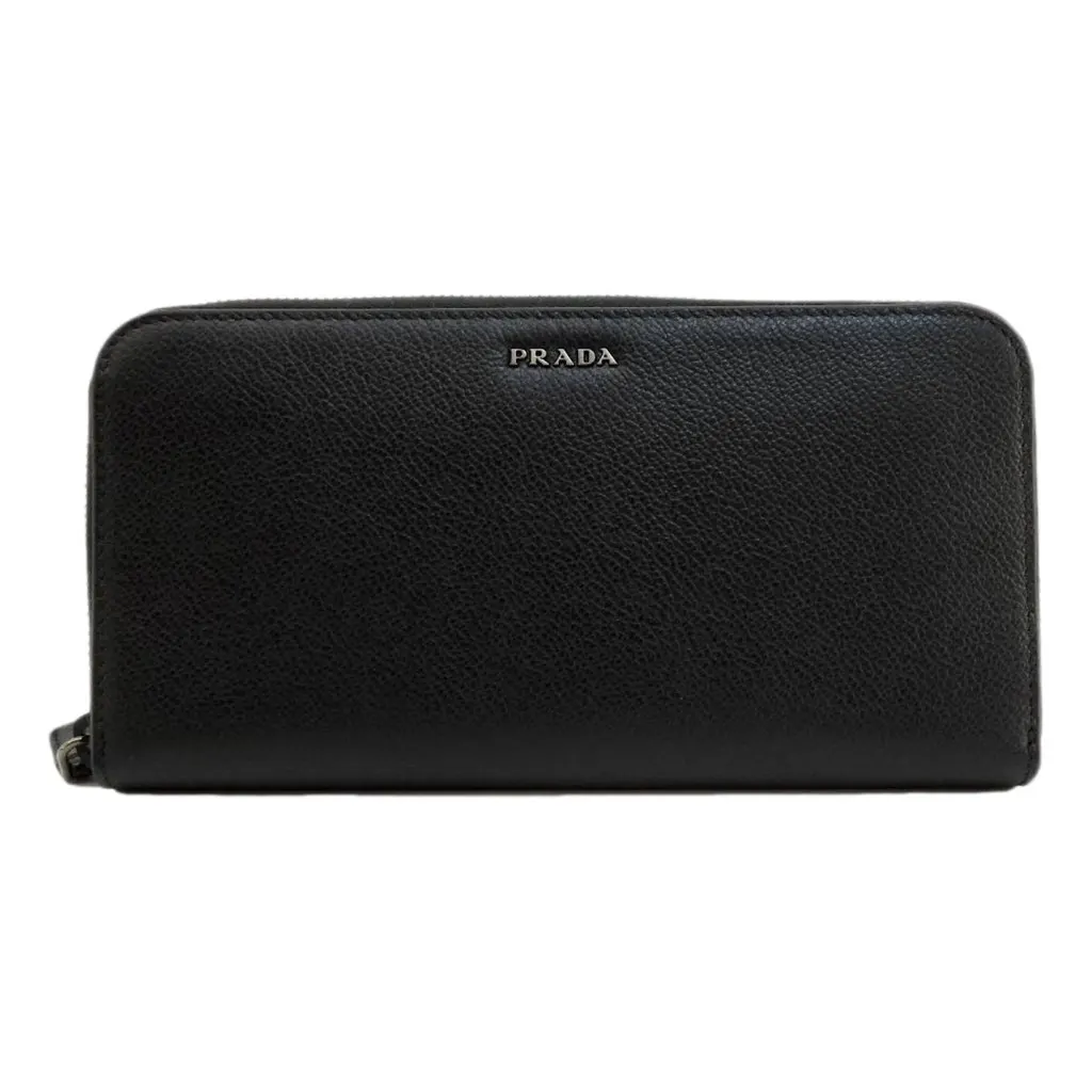 Prada Vitello Grain Long Black and Grey Zip Around Continental Wallet Black Leather Never worn, with tag - Front View