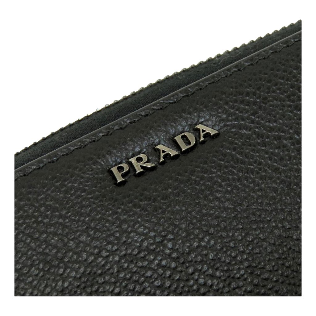 Prada Prada Vitello Grain Long Black and Grey Zip Around Continental Wallet - Image 6