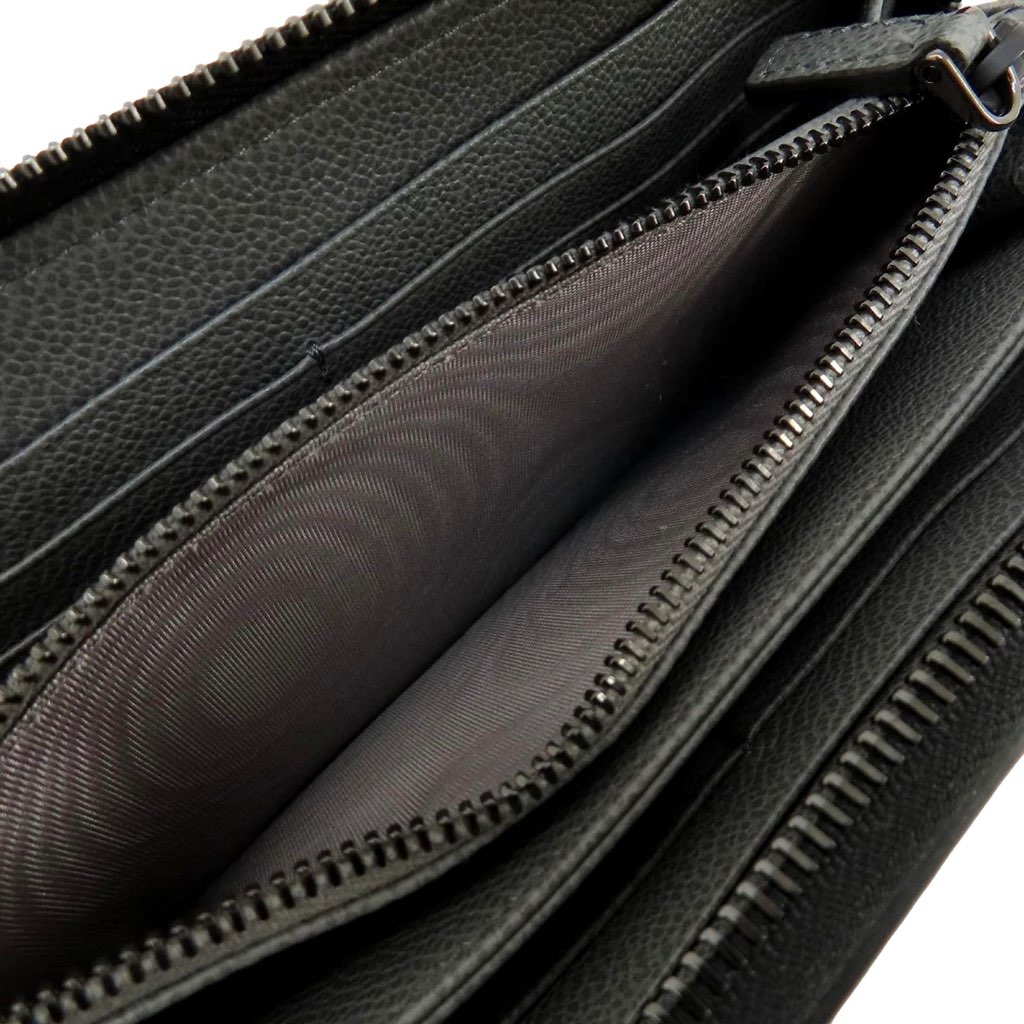 Prada Prada Vitello Grain Long Black and Grey Zip Around Continental Wallet - Detail 1