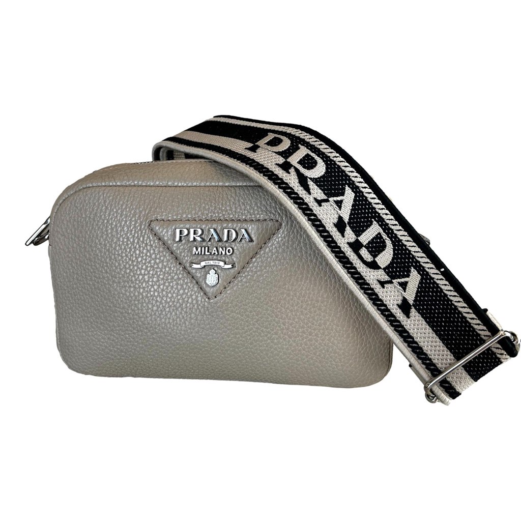 Prada Prada Vitello Daino Leather Sabbia Beige Web Strap Camera Crossbody