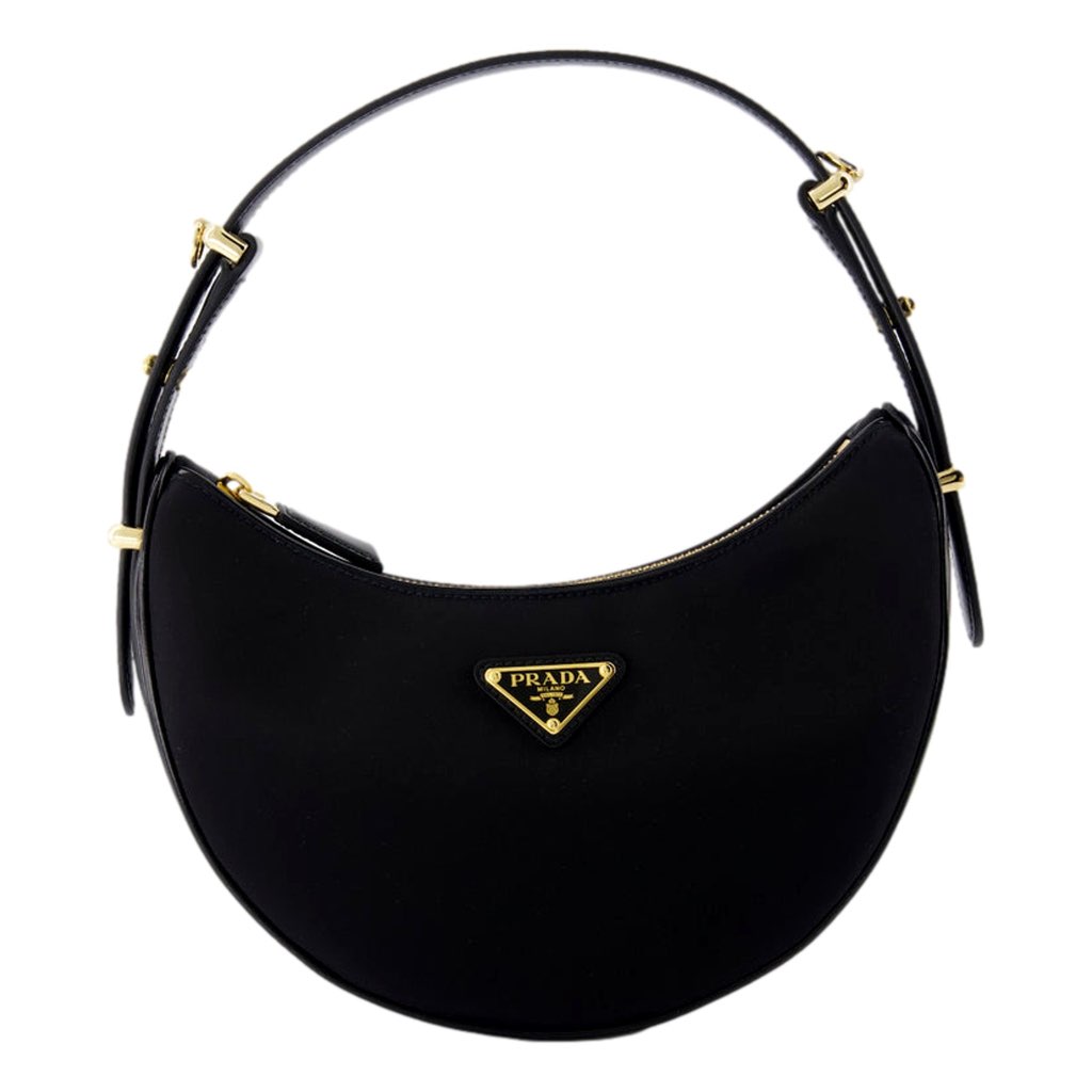 Prada Prada Arqu√© Re-Nylon and Brushed Leather Black Shoulder Bag