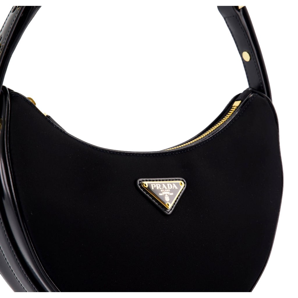 Prada Prada Arqu√© Re-Nylon and Brushed Leather Black Shoulder Bag - Image 6
