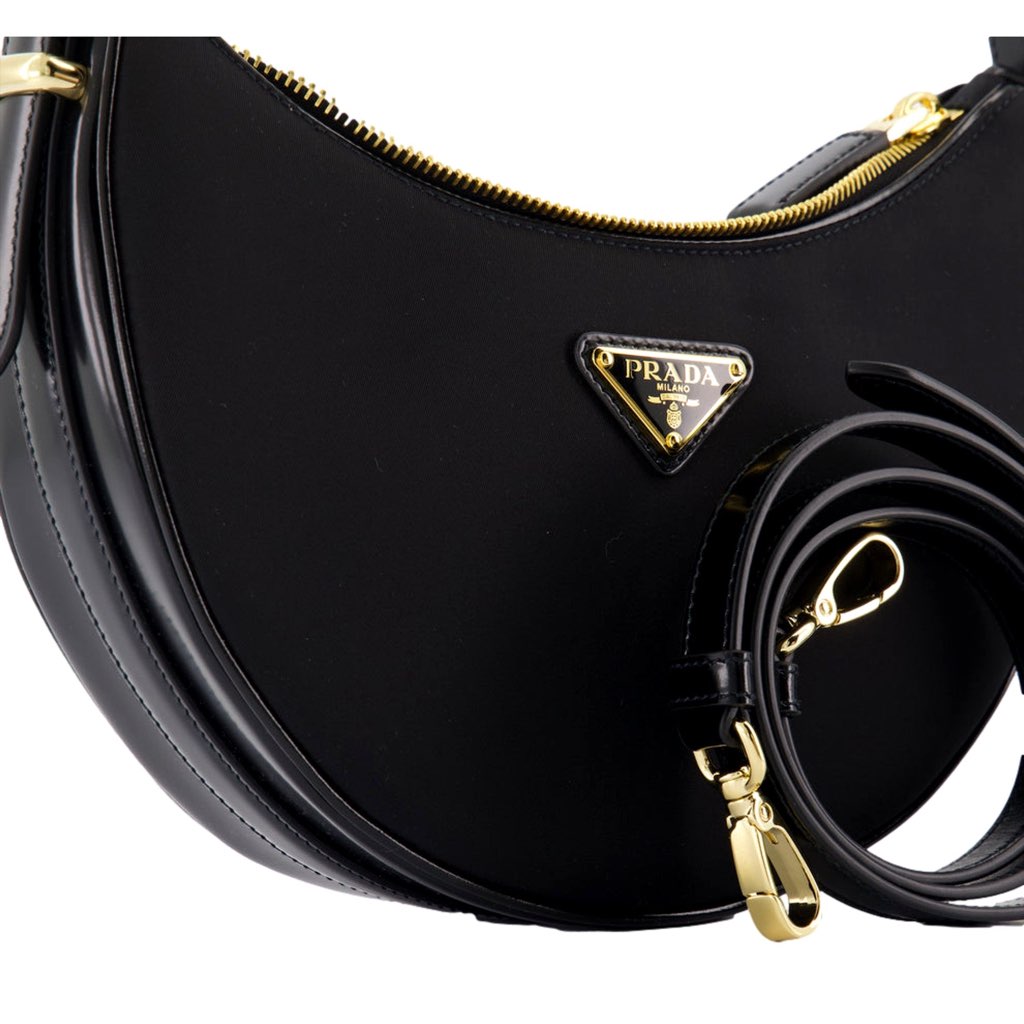 Prada Prada Arqu√© Re-Nylon and Brushed Leather Black Shoulder Bag - 4