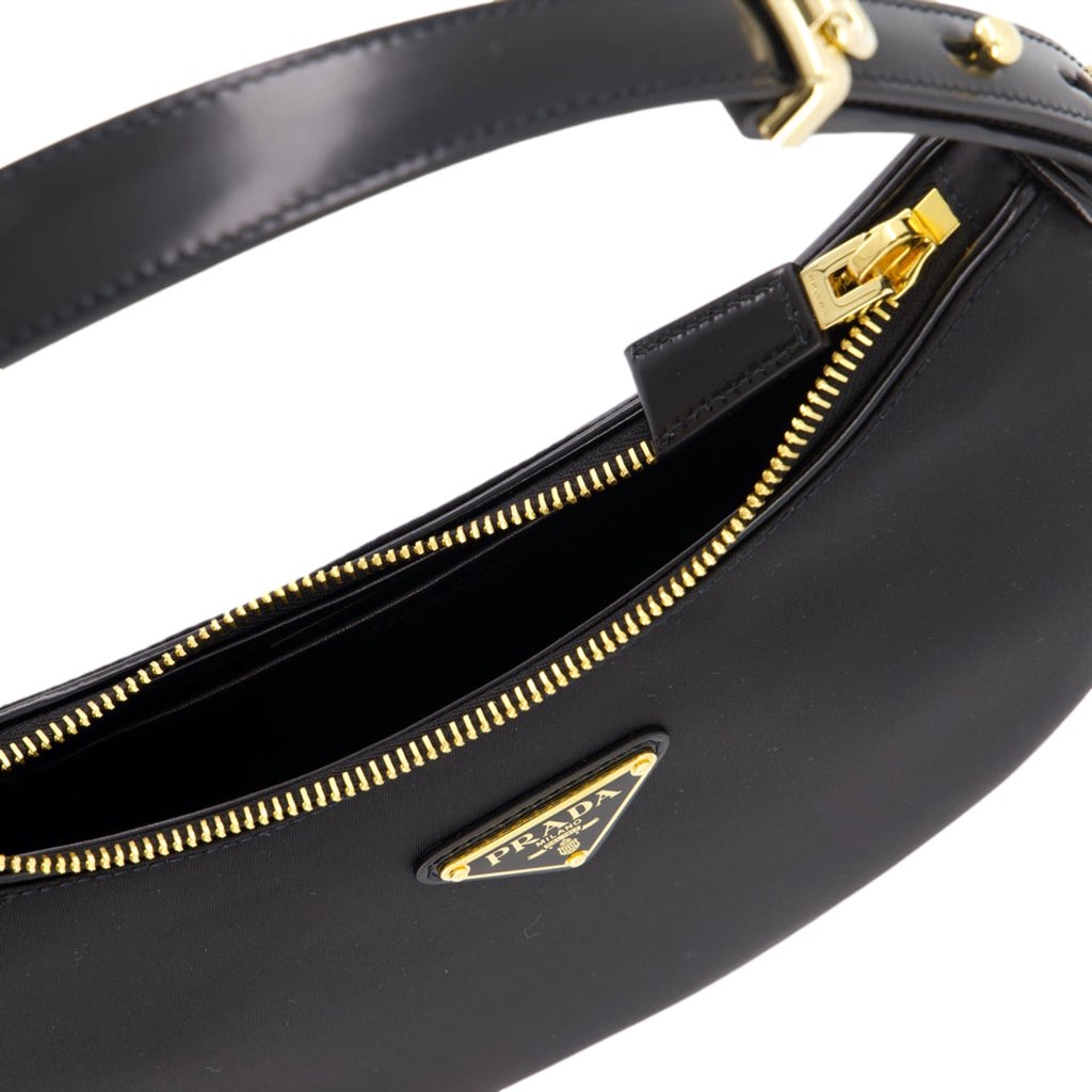 Prada Prada Arqu√© Re-Nylon and Brushed Leather Black Shoulder Bag - Side view