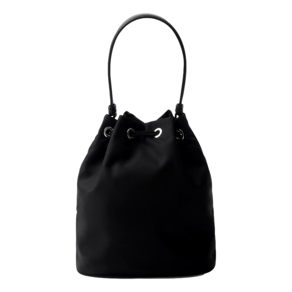 Prada Prada Re-Nylon Mini Drawstring Bucket Bag Black Beaded Embroidered - Back view