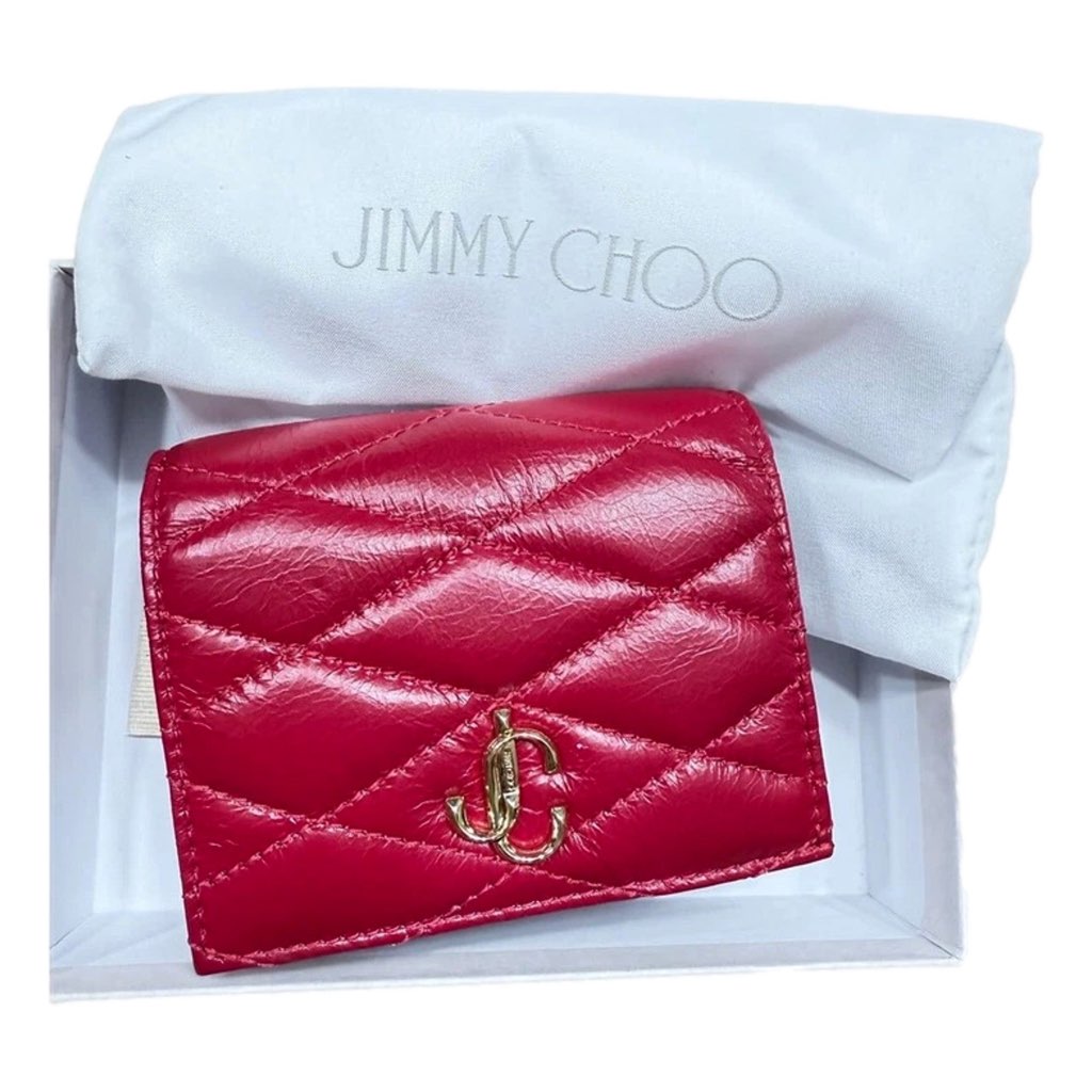 Jimmy Choo Jimmy Choo Farone Raspberry Red Leather Card Case Folding Wallet - Back view