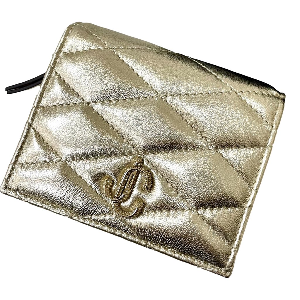 Jimmy Choo Jimmy Choo Farone Champagne Metallic Leather Card Case Wallet - Back view