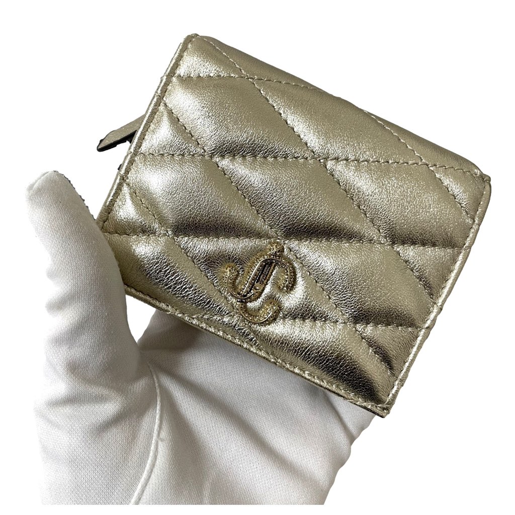 Jimmy Choo Jimmy Choo Farone Champagne Metallic Leather Card Case Wallet - Image 6