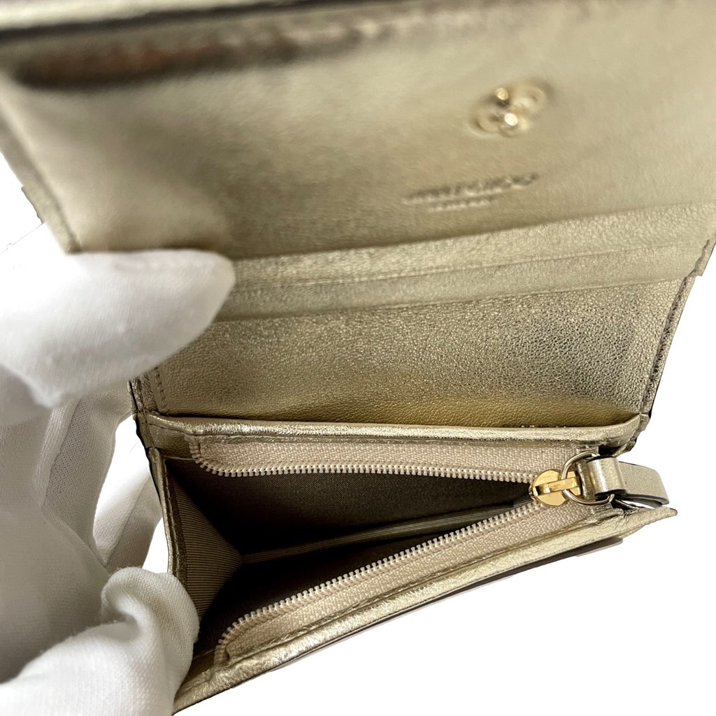 Jimmy Choo Jimmy Choo Farone Champagne Metallic Leather Card Case Wallet - Side view