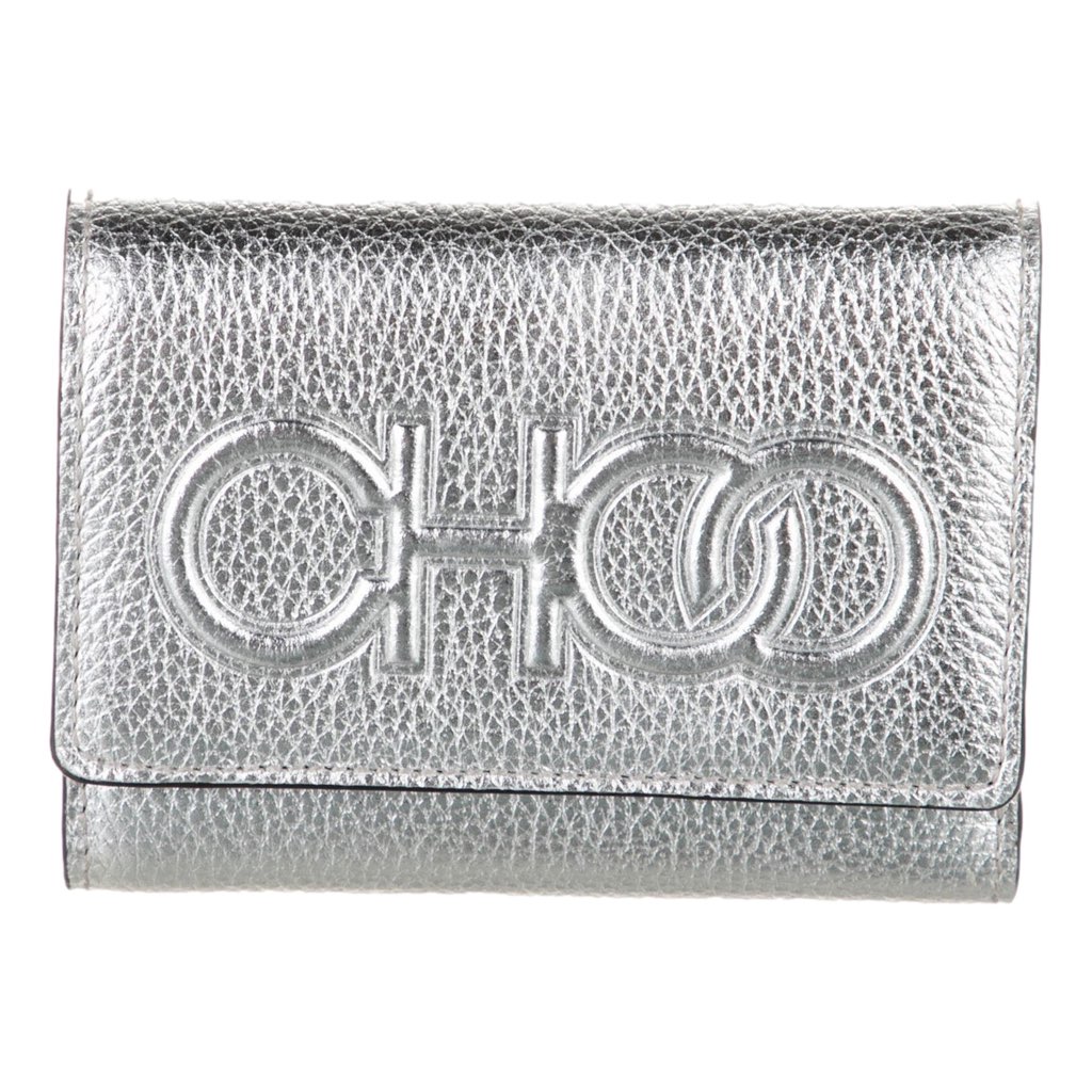 Jimmy Choo Jimmy Choo Loni Silver Leather Embossed Logo Tri-Fold Card Case Wallet