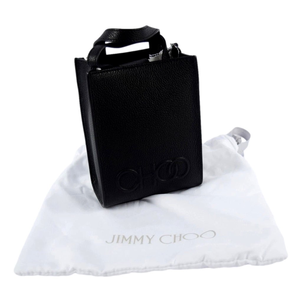 Jimmy Choo Jimmy Choo Black Leather Mini Shopper Handbag Crossbody Embossed Logo - Back view
